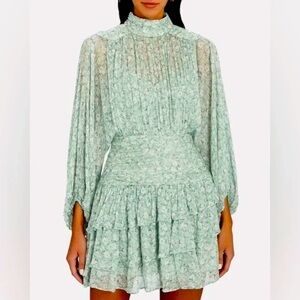 SHONA JOY Rushed Thyme Green Print Aurore mini dress in Chiffon size 2